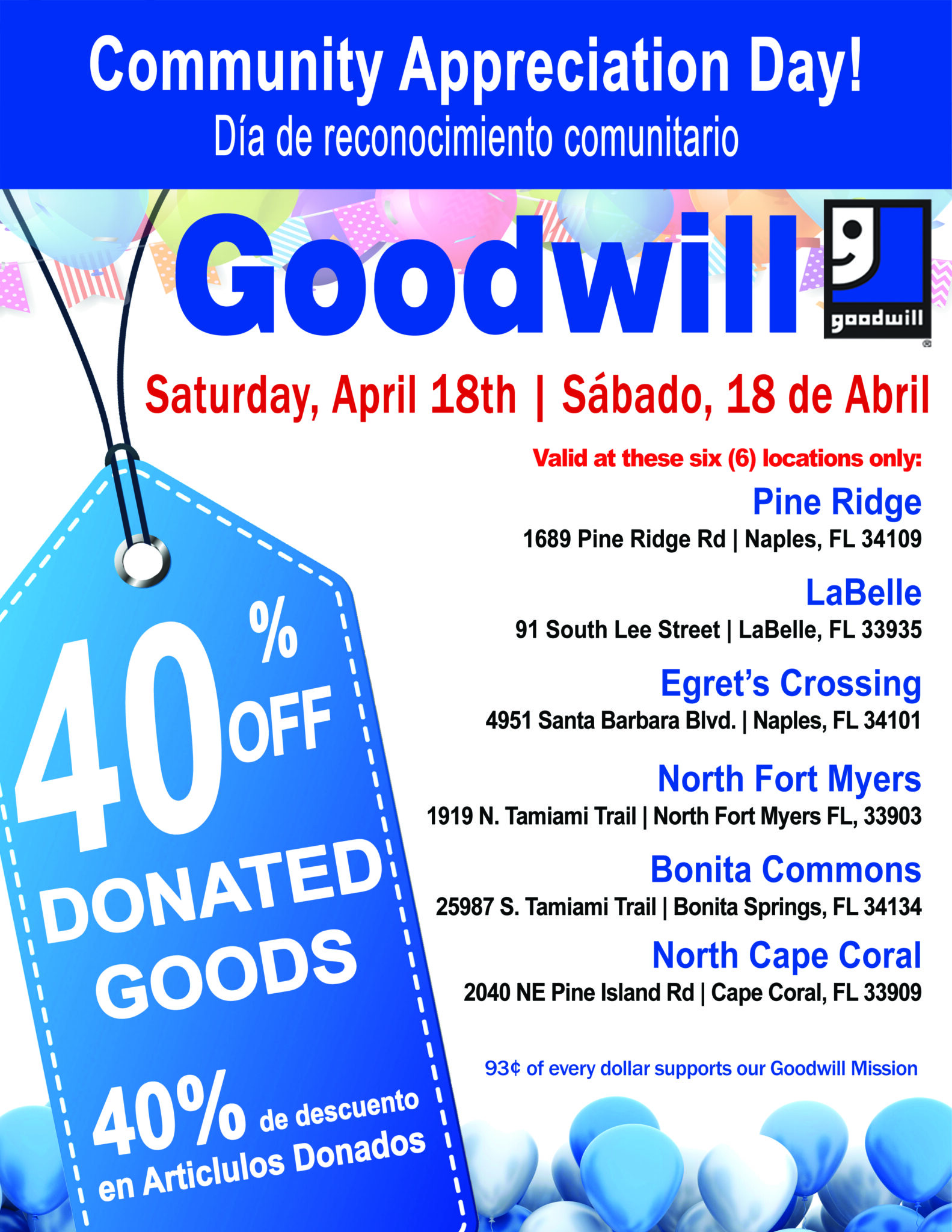 40% Off Community Appreciation Day - Goodwill Southwest Florida